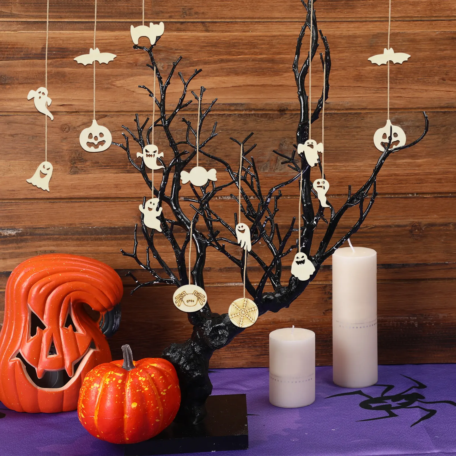 

2Sets Vintage Style Halloween Wooden Pendent Decor 9 Unique Designs DIY Hand Painting Party Hanging Supplies Wood Decor