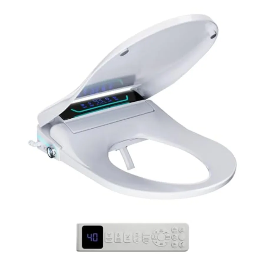 

Bidet Toilet Seat for Elongated Toilets, ABS Plastic, White, Heated Seat with Warm Water Wash, Air Dryer, Self-Cleaning Nozzle,