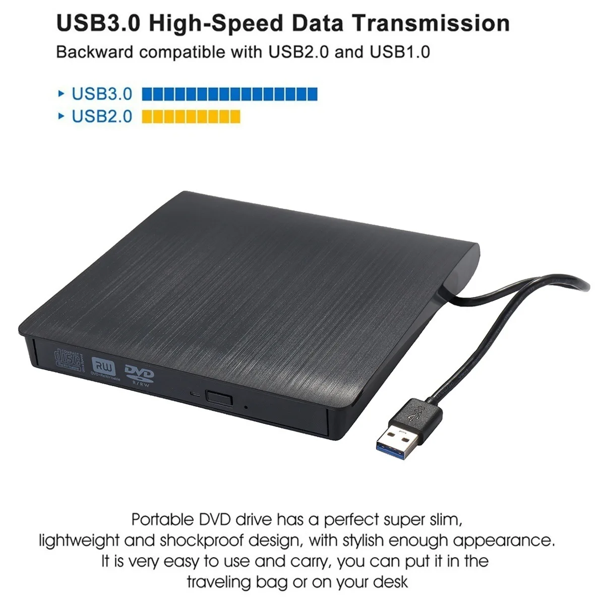 Тонкий внешний оптический привод USB 3,0, DVD RW CD, записывающее устройство, устройство для чтения, оптический привод для ноутбука