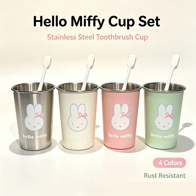 Miffy Cartoon Print Stainless Steel Cup Portable Toothbrush Mug Household Bathroom Washing Water Tumbler Anniversary Gift