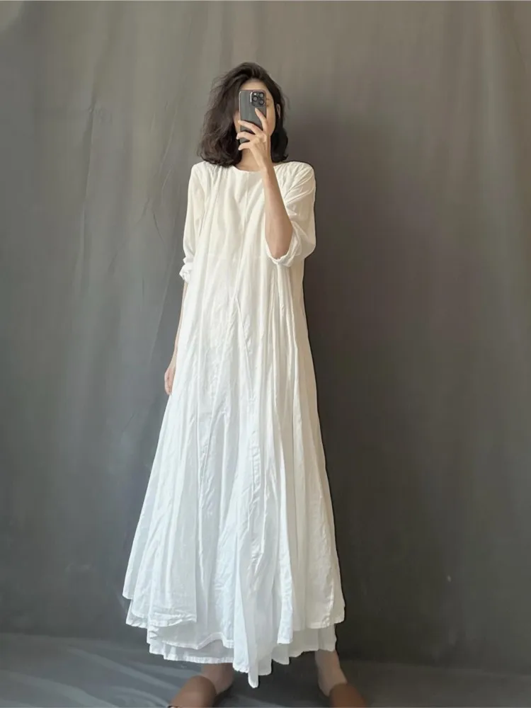 Oversized Summer Long Pullover Robe Dress Women Loose Irregular Ruffle Pleated Fashion Ladies Dresses Long Sleeve Woman Dress