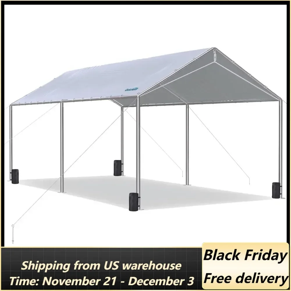 10X20ft Upgraded Heavy Duty Carport Car Canopy Party Tent with 3 Reinforced Steel Cables-Gainsboro