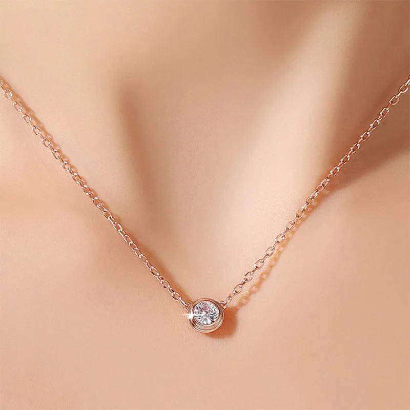 Simple Stainless Steel Single CZ Pendant Necklace for Women Girl