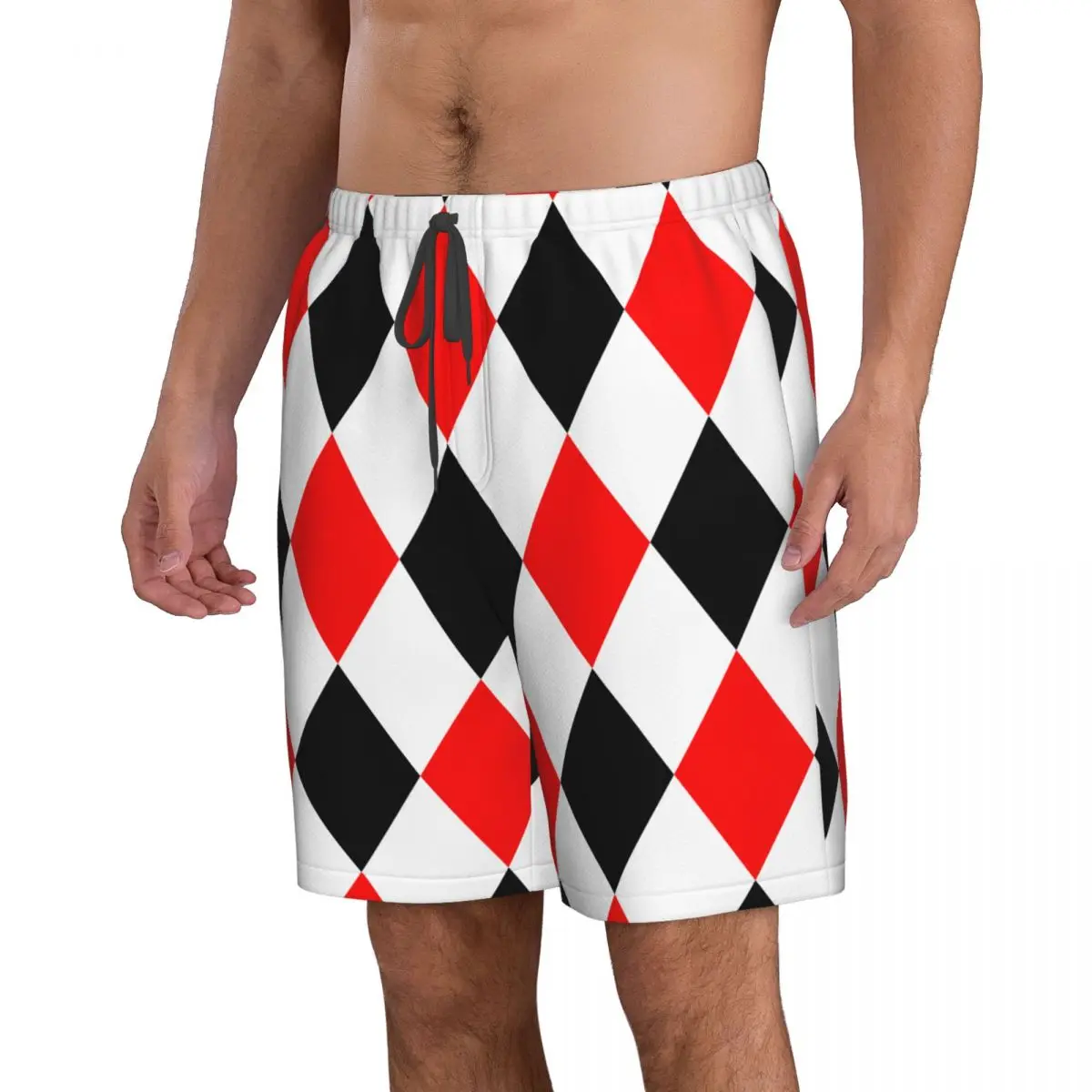 Red Black And White Rhombuses Pattern Men Swimsuit Swimming Trunks Boxer Swim Beach Quick Dry Swimming Shorts