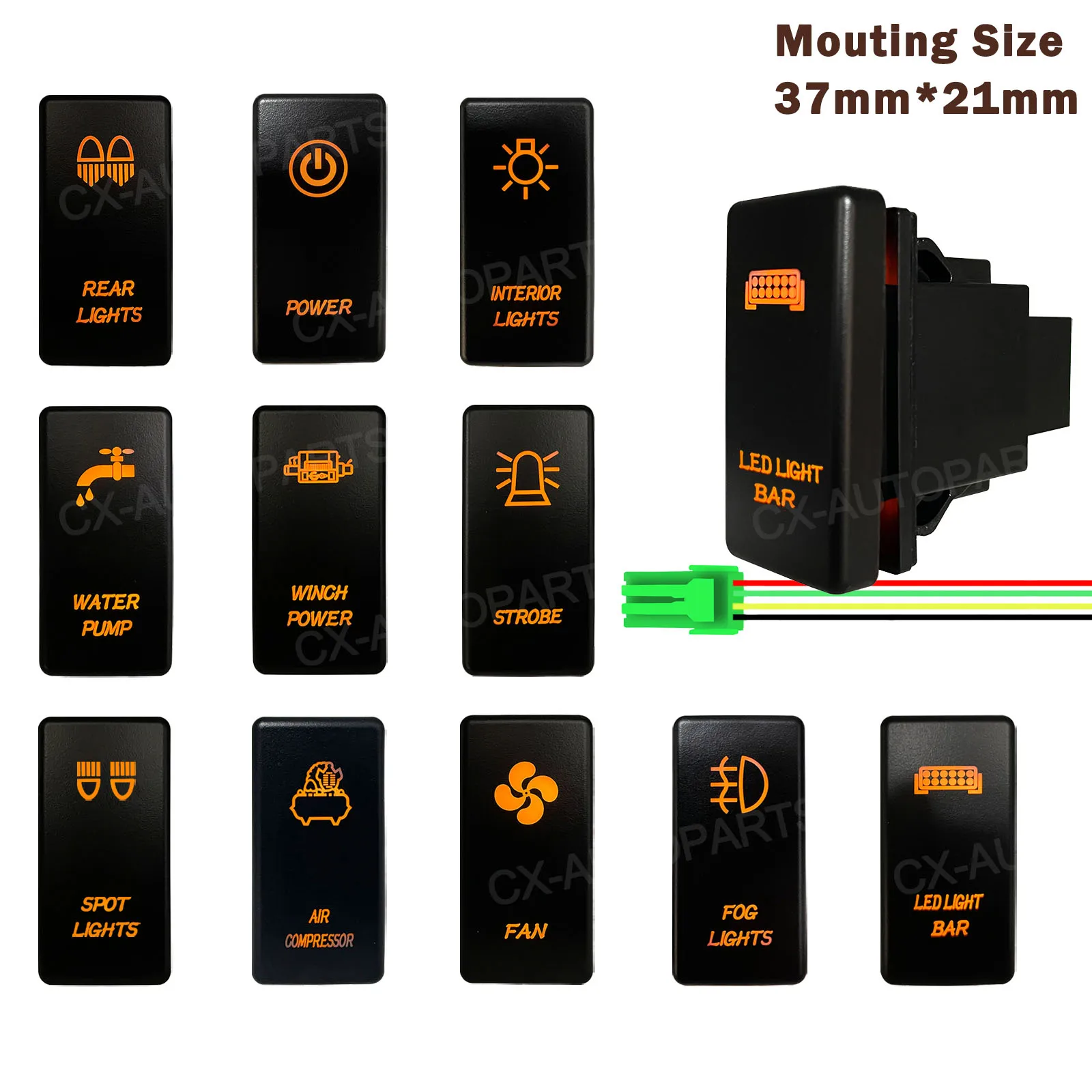 12V 24V Car Push Switch Amber LED Light Button Face Size 48x24mm For Toyota Jeep Truck ARB Carling Style 4x4 Accessories