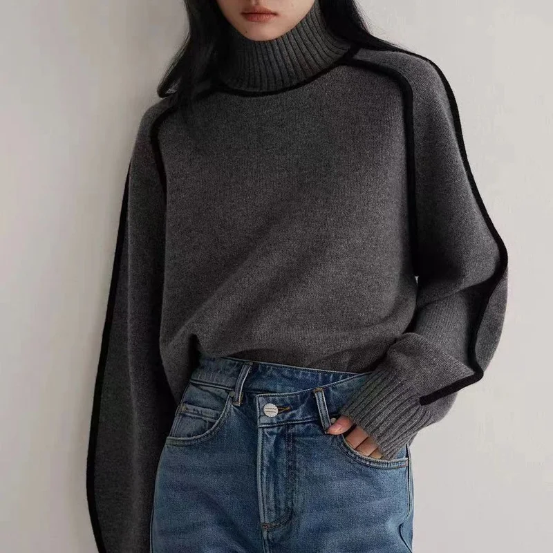 New Fashion Elegant Lazy style Women\'s Sweater Turtleneck Pullovers Solid Loose Women\'s Clothing Knitwear Long Sleeved Top