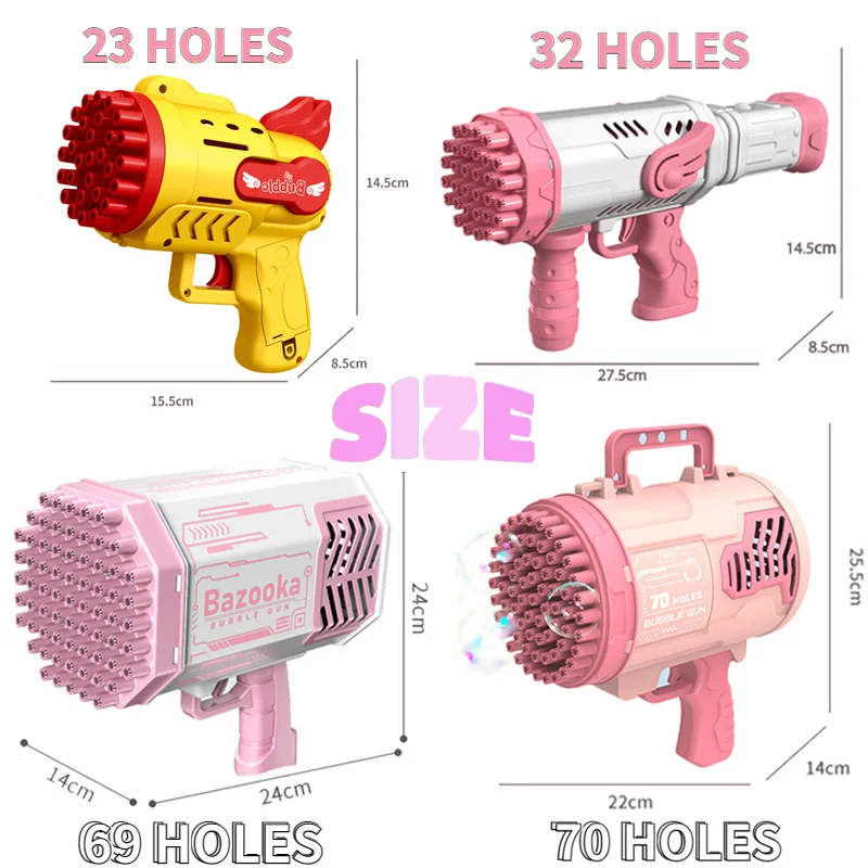 Machine Soap Bubbles Gun 69 Holes Electric Gatling Bubble Gun Rocket Shape Automatic Blower With Light For Kids Bath Toys Gift