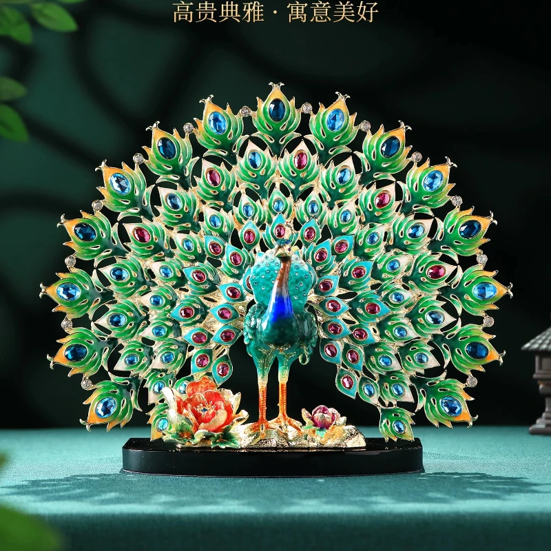 LMM Peacock Display Enamel Ornament, Light Luxury Office, Living Room, TV Cabinet, Entryway Entrance Decoration