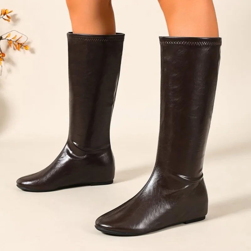 Botas altas hasta la rodilla para mujer 2026, botas altas con punta redonda y cuña oculta, botas largas ajustadas a la moda para damas