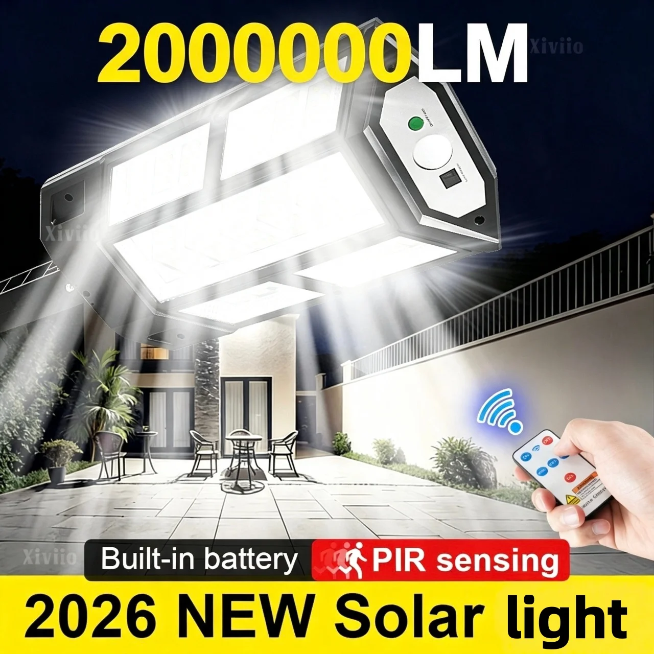 2000000LM Irradiation 500㎡ Solar Light for Outdoor Sunlight Motion Sensor IP65 Waterproof Garden Street Wall External Solar Lamp