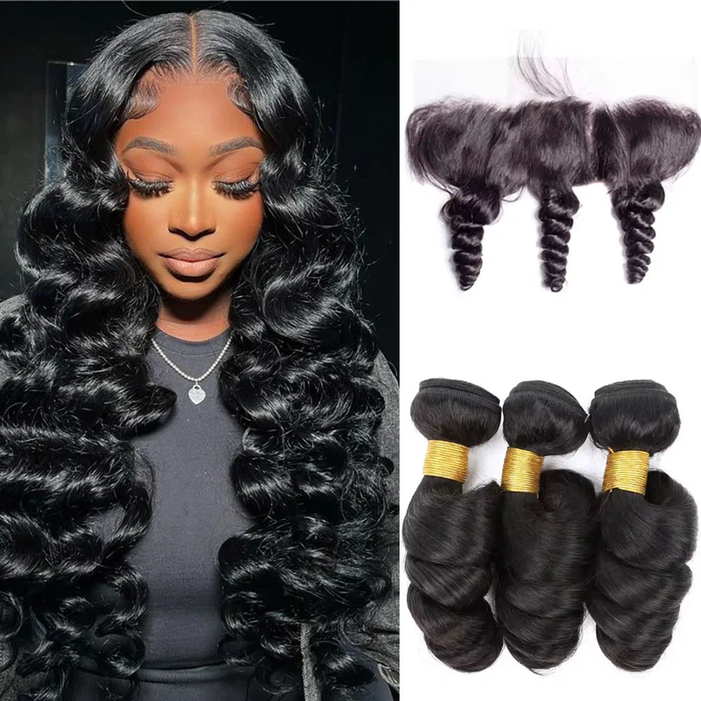 

Свободный волнистый пучок человеческих волос с кружевной фронтальной частью бразильского плетения волос с прозрачной кружевной фронтальной застежкой 13x4 для женщин