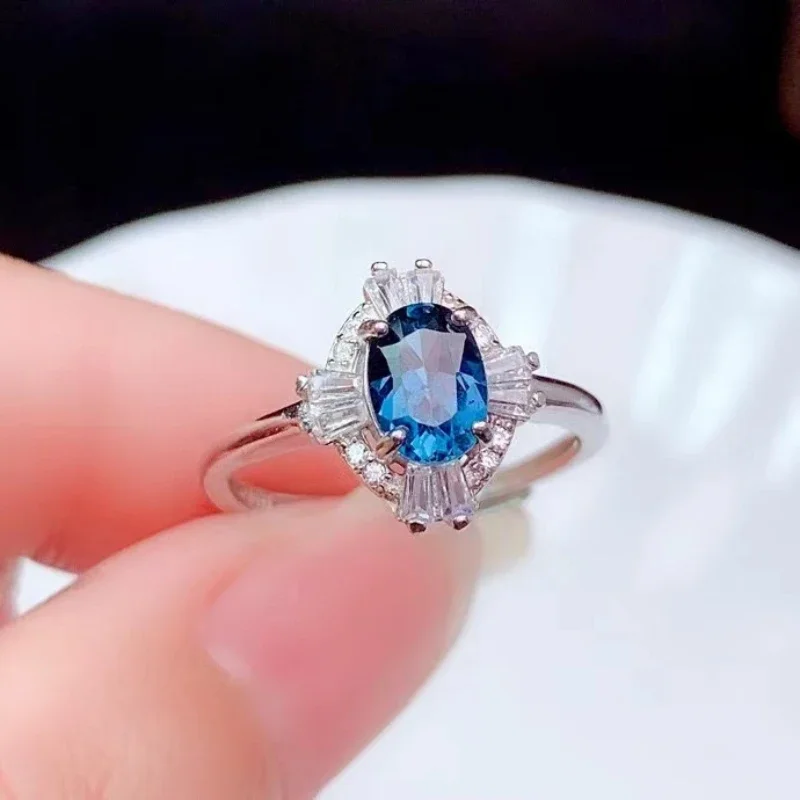 Natural Topaz Ring Ladies Blue Natural Stone Certified Genuine 925 Silver Girls Birthday Gift Birthday
