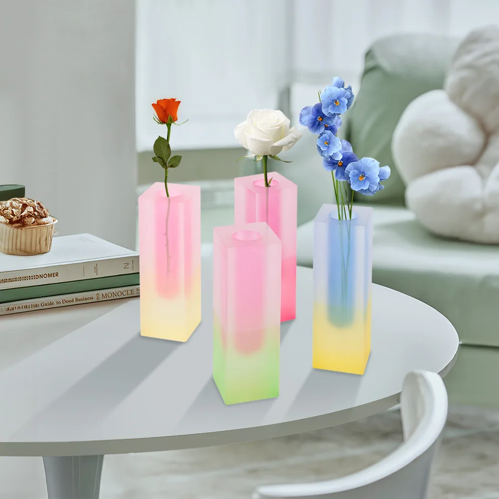 Bymaocar 4Pcs Acrylic Gradation Rectangular Flowers Plants Vase ‎indoor Use Minimalist Event Planning Party Decorative Nice Gift