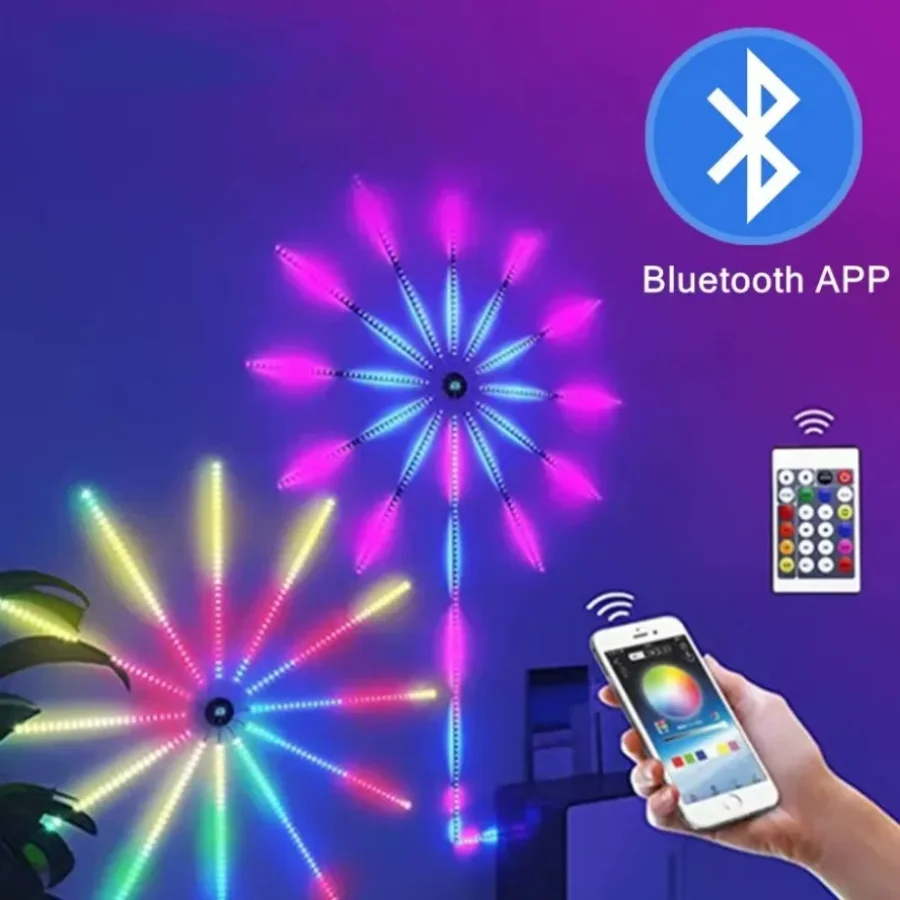200+ Mode Smart RGBIC Firework Light APP Control USB 5V LED Strip Light Bluetooth Neon Strip Christmas Party Bedroom Decor Light