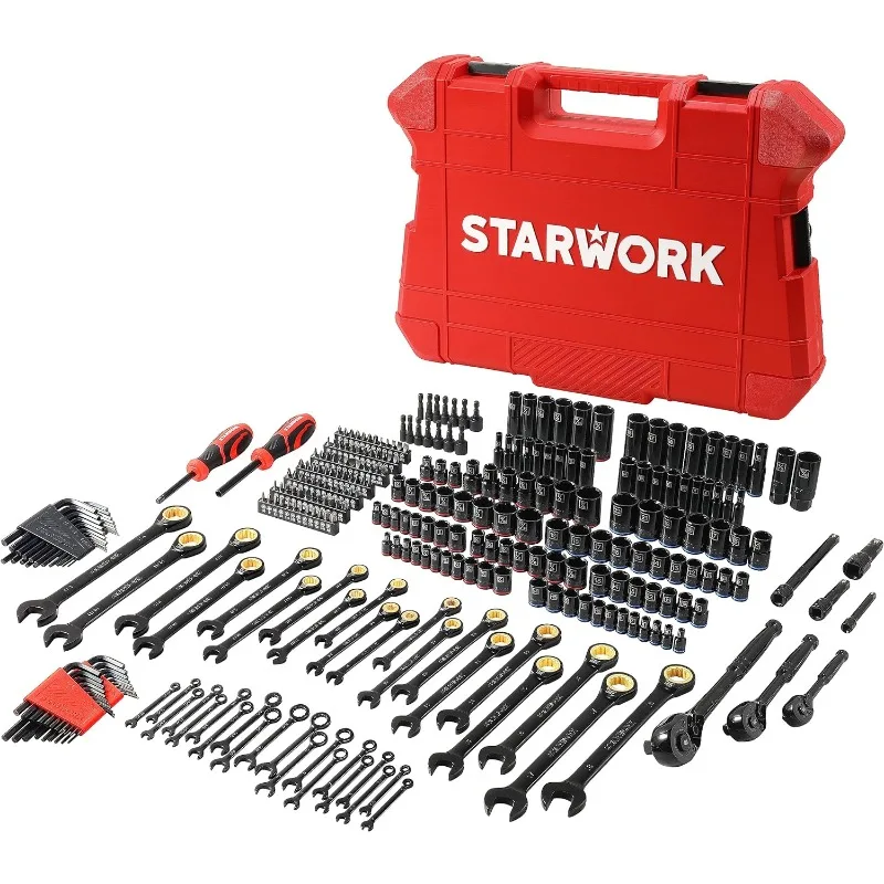 STARWORK TRUE MECHANIC™ 303-Piece Mechanics Tool Set, 120T Ratcheting Wrench, Professional, SAE/Metric