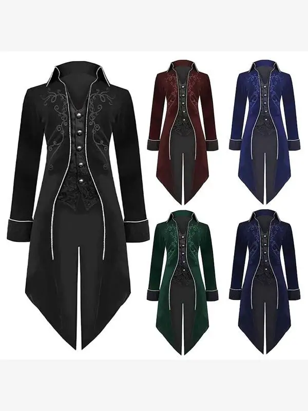 

Средневековый фрак в стиле панк, ретро, мужской костюм на Хэллоуин с воротником-стойкой, смокинг для мужчин, праздничный пар