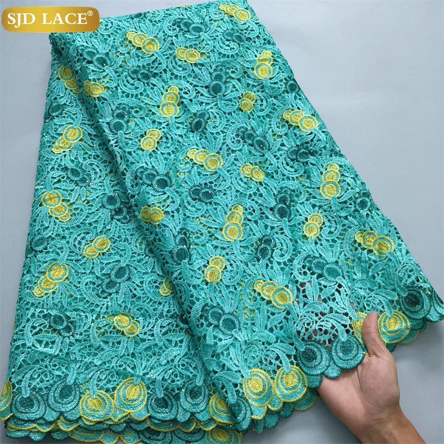 

SJD LACE Guipure Cord Lace Fabrics 2024 Hot Sale Nigerian Rhinestones Lace African Water Soluble Lace For Women Dress Sew A4029