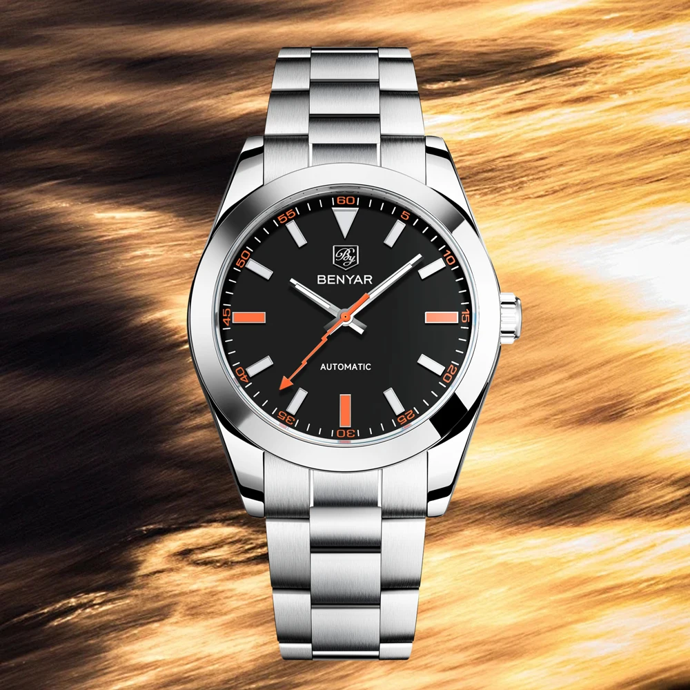 BENYAR Men's Watches Fashion High-end Men's Mechanical Watches Deep Waterproof Stainless Steel Sapphire Glass Men's Watch Gifts