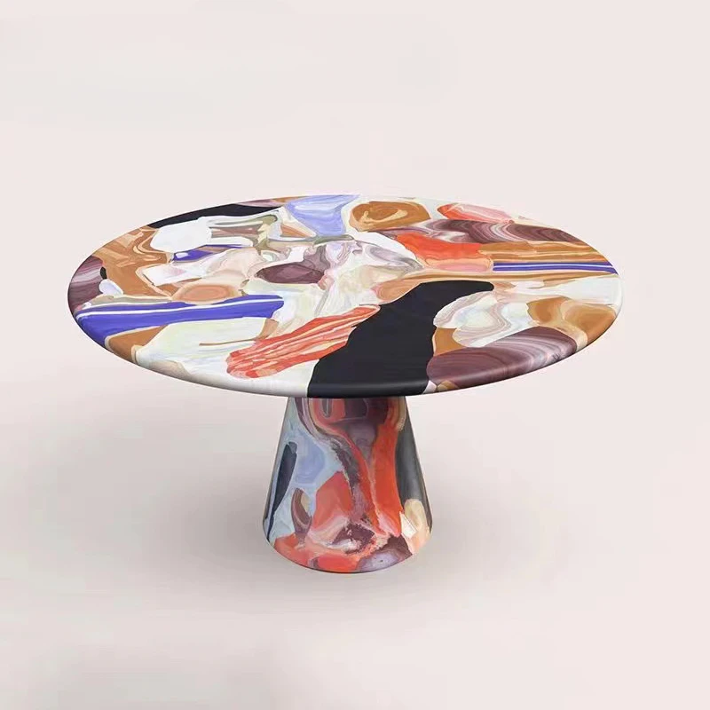 

FRP Creative Light Luxury Color Leisure Dining Table Dutch Furnace Table Personalized Oil Painting Pure Hand Painted Round Table