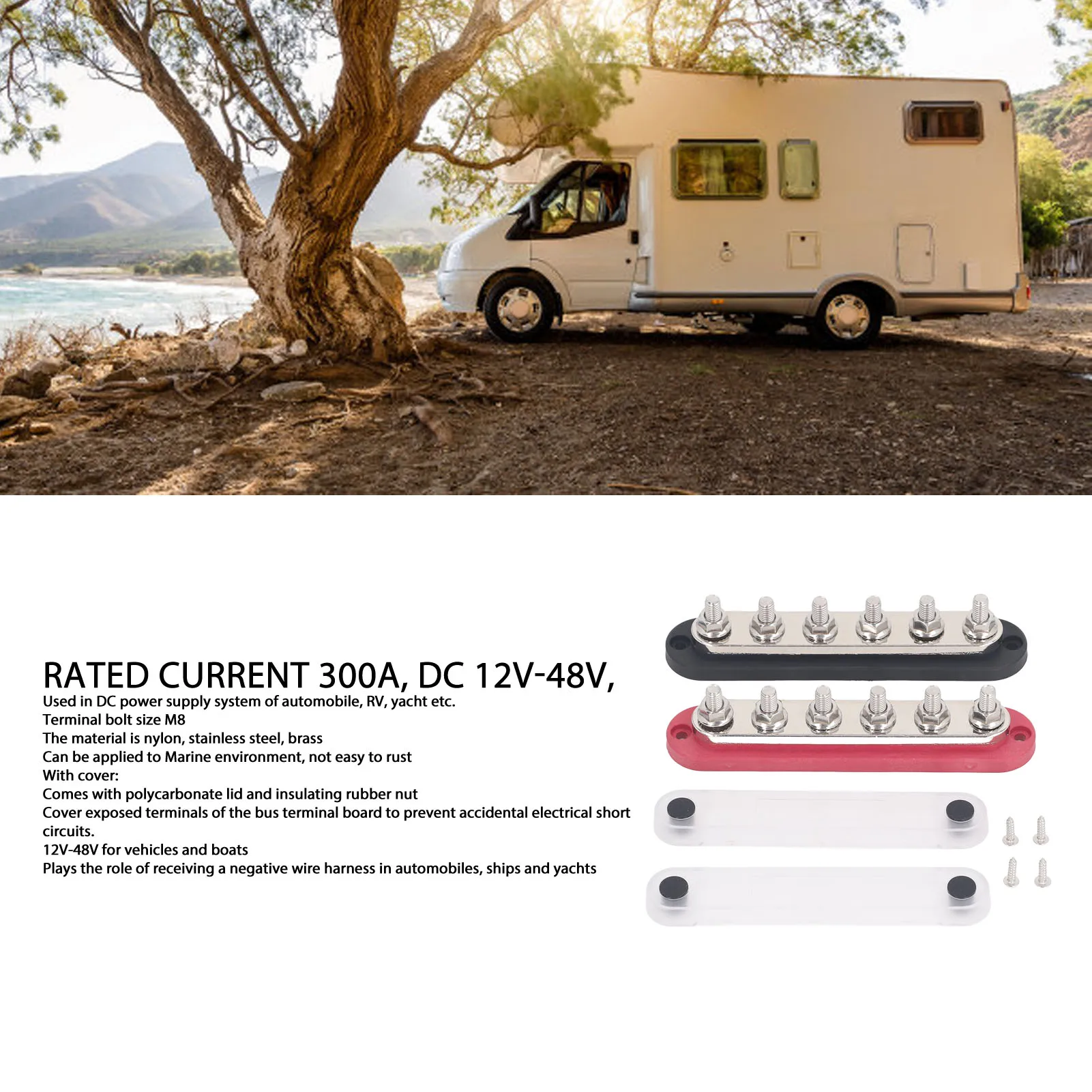 2 قطعة M8 300A 12 ‐ 48 فولت كتلة توزيع الطاقة النحاس الفولاذ المقاوم للصدأ حافلة بار محطة كتلة لسيارة قارب البحرية