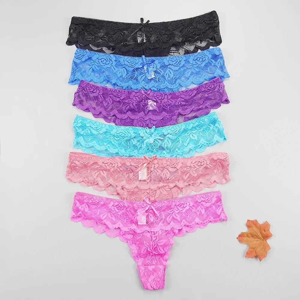 

5pcs/lots Thongs Panties Women Sexy Underwear Transparent Lace Seamless Tangas Strings Dropshipping Low Rise Underwear