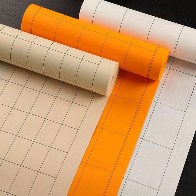 Long Scroll Half Ripe Xuan Paper Thickened Antique White Yellow Rectangle Grid Clerical Script Rice Paper Calligraphy Work Sheet