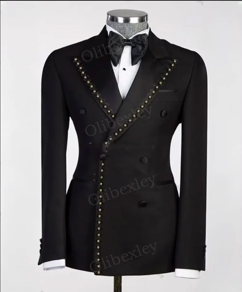 

Olibexley Men's Luxury 2 Piece Suit Double Breasted Slim Fit Wedding Groom Business Dinner Prom High Quality Jewelry Decoration