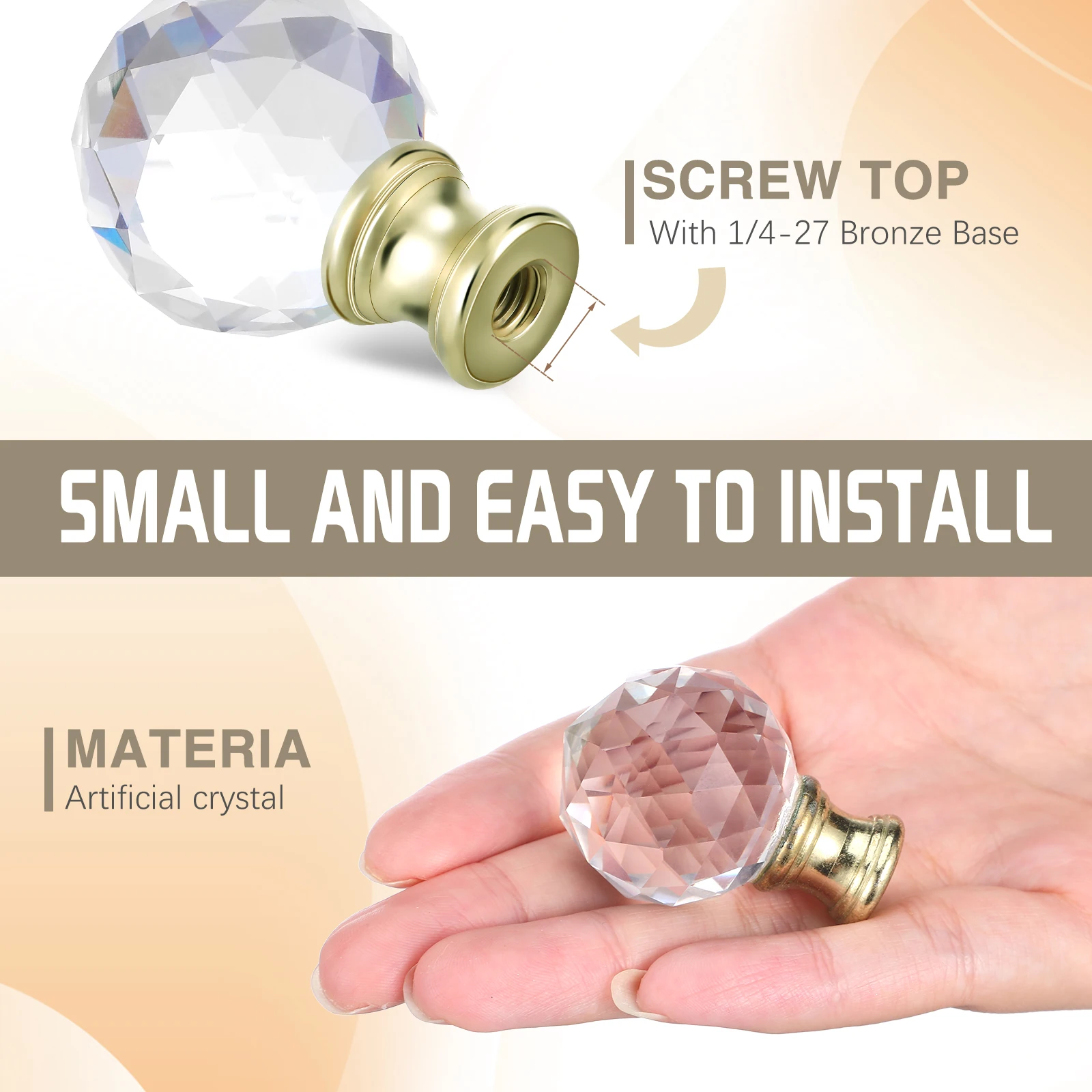 2 قطعة مصباح ديكور ذهبي Finials برغي كريستال اصطناعي على الطاولة مصباح أرضي القيثارة القبعات العالية ملحقات الإضاءة الأنيقة