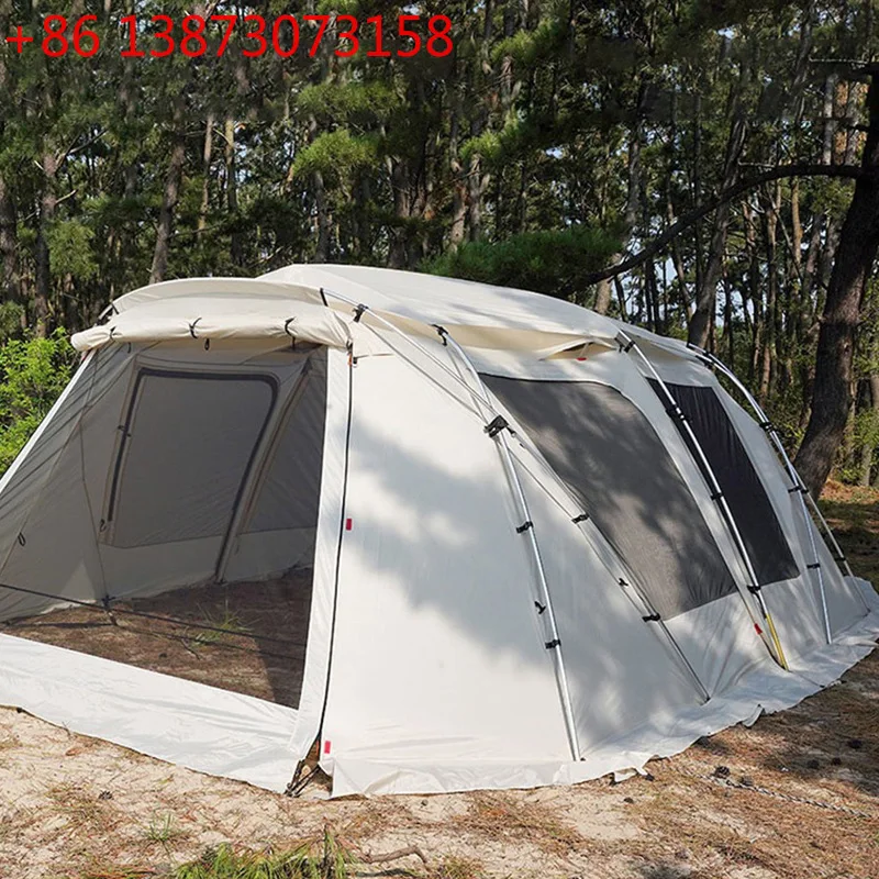 Customized pole family tent, multi-person portable two-bedroom and one-hall tent, thickened rainproof double-layer camping tent