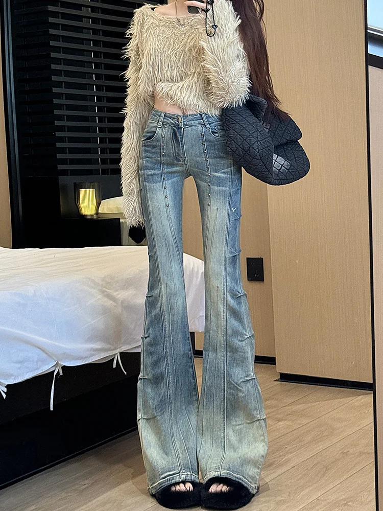 

Женские синие джинсы в стиле хип-хоп, модная винтажная уличная одежда Y2K, широкие прямые джинсы, брюки с высокой талией, классические мешковатые джинсовые брюки