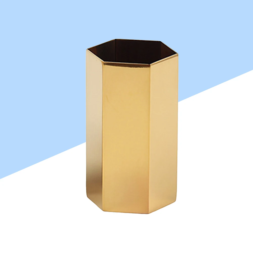 

Golden Vase Pen Holder Pencil Pot Hexagonal Container Scratch Resistant Sturdy Lightweight Portable Desk Organizer