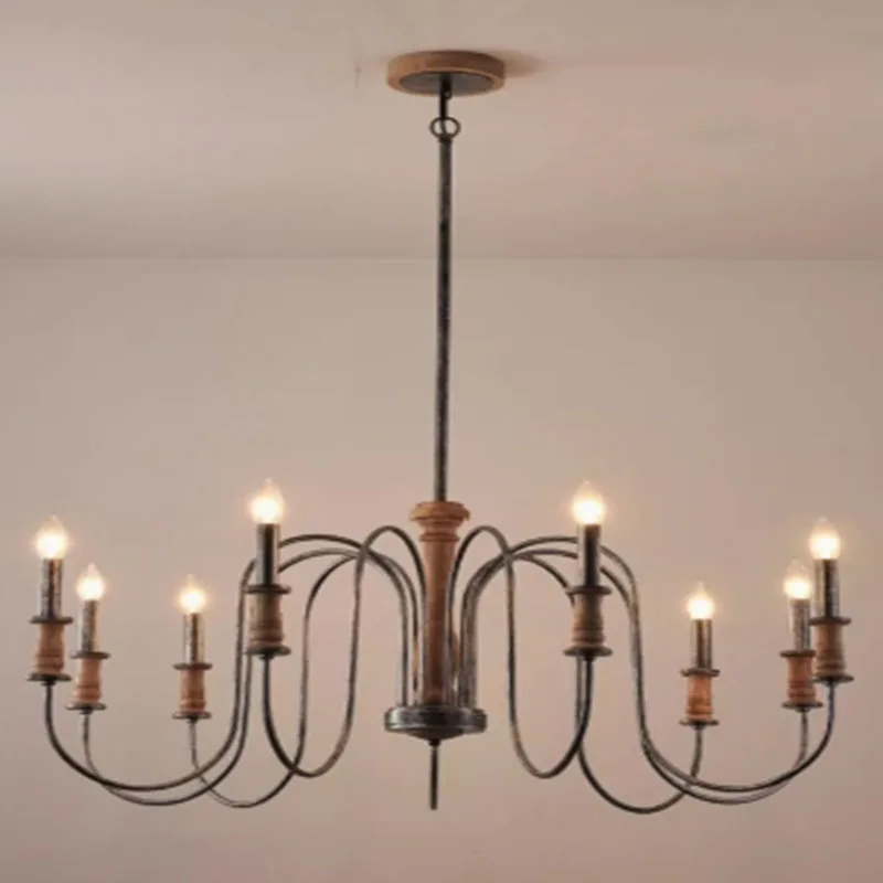 

Wood Chandelier for Dining Room, Black Farmhouse Lamp, Light Fixtures Rustic Candle Ceiling Chandelier for Living Room