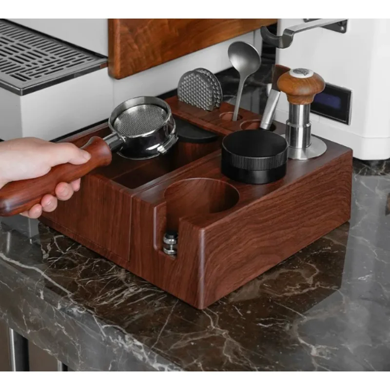 Walnut Wood Drawer‑Style Coffee Knock Box, Large‑Capacity Solid Wood Espresso Residue Bucket,Semi‑Automatic Coffee Bar Accessory