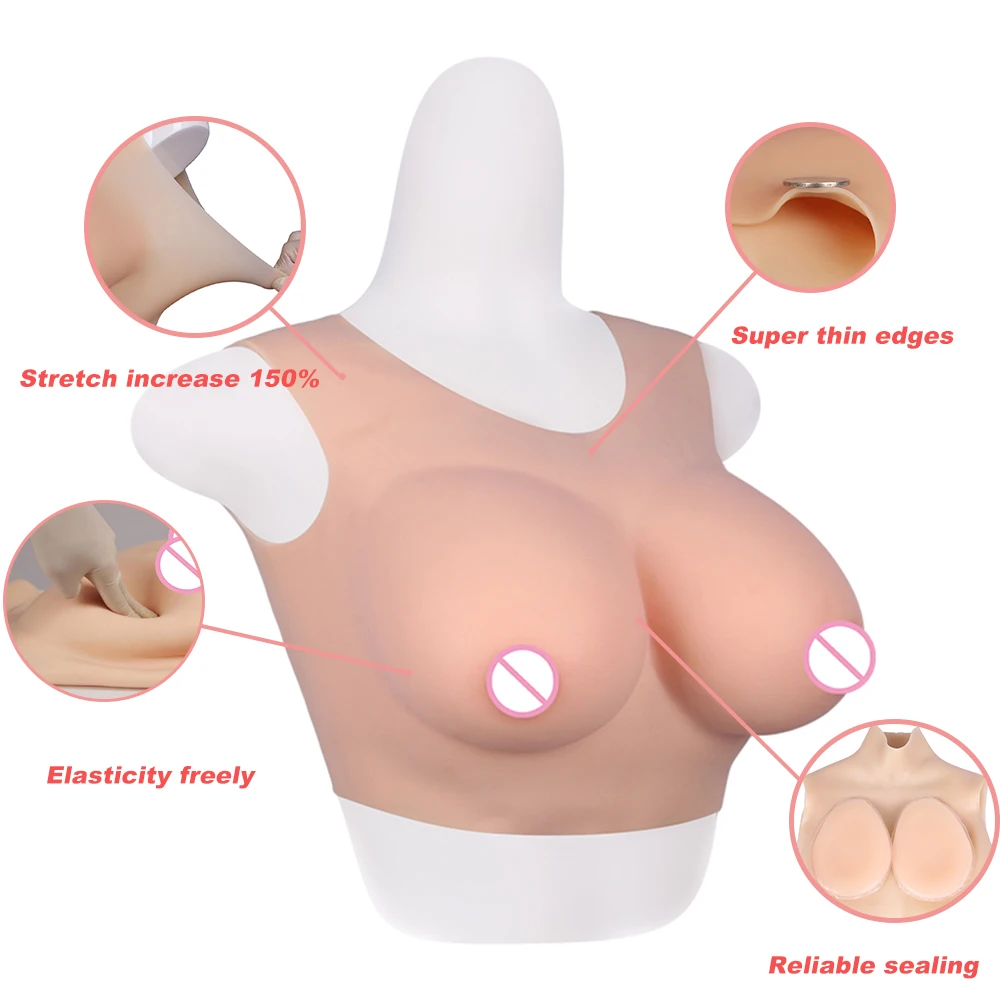 Tgirl Fake Boobs Cotton Filler Big Tit Cosplay Silicone Breast Form with Round Neck Transgender Dragqueen Crossdresser