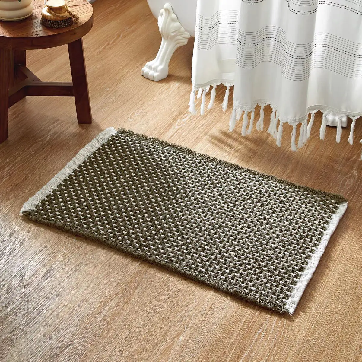 Bathroom floor mat tassel waffle double color hot melt adhesive bathroom carpet anti slip foot mat door mat in door mat