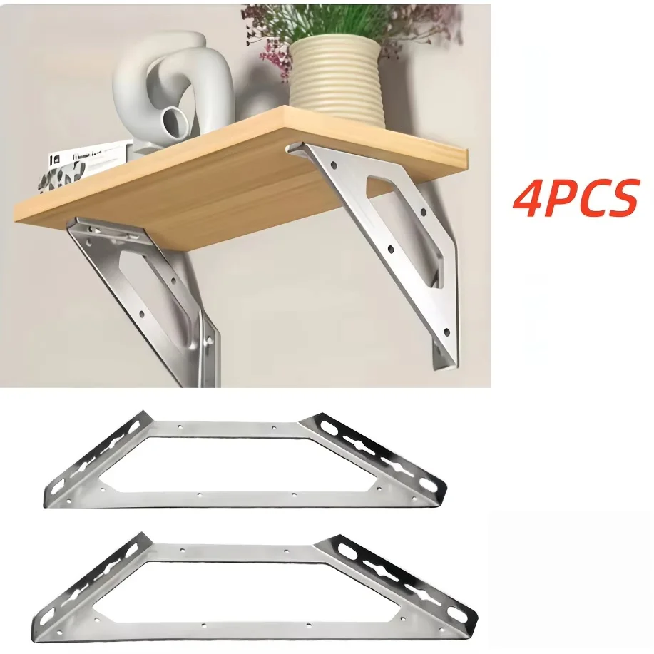 4 extra-large corner brackets - thickened stainless steel, for cabinet supports, reinforcement accessories, and furniture.