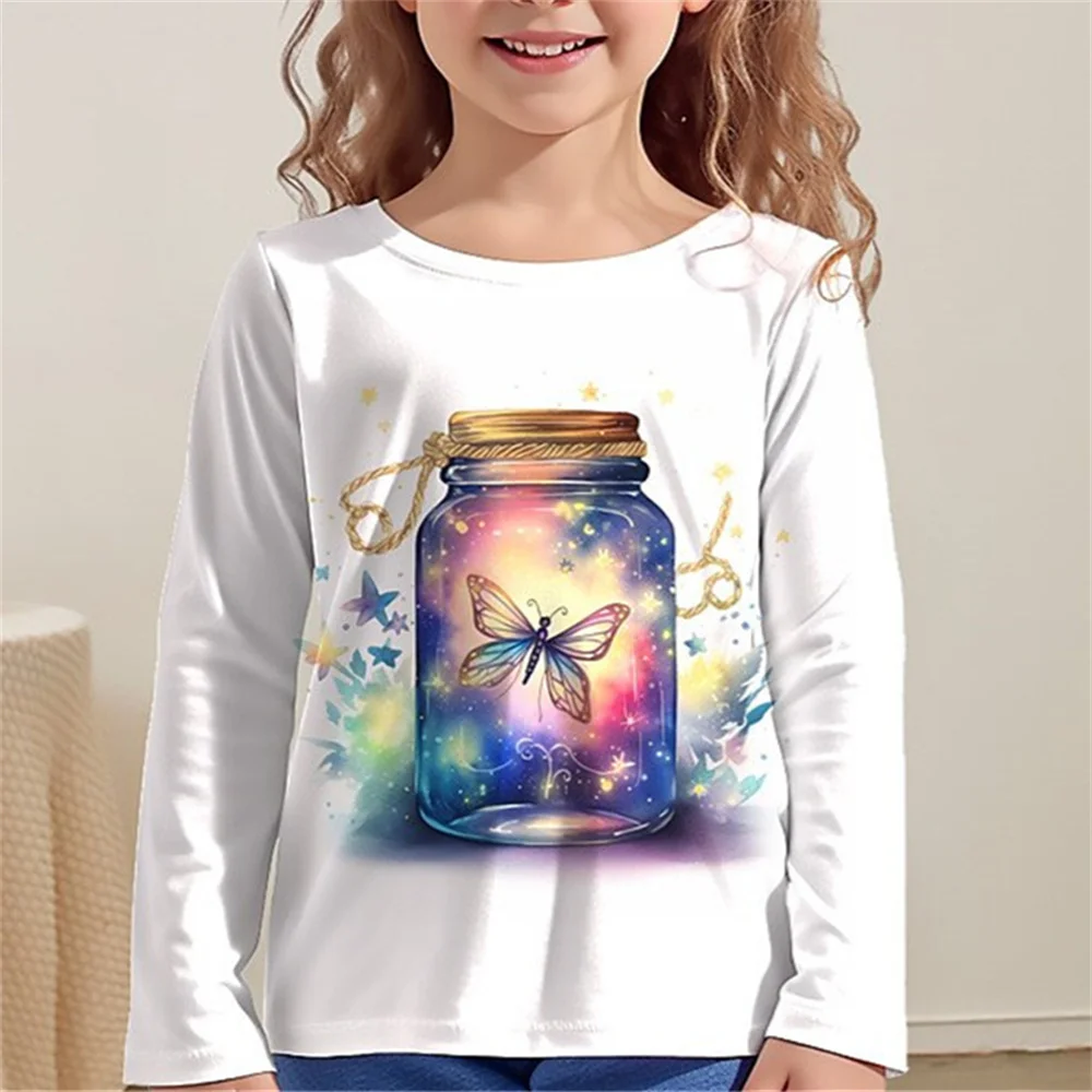 Kinder Kleidung Mädchen T-Shirt Langarm Cartoon Schmetterling Elf Druck Kinder Frühling Herbst Kleidung Casual Outdoor Mädchen Kleidung – Detail 11