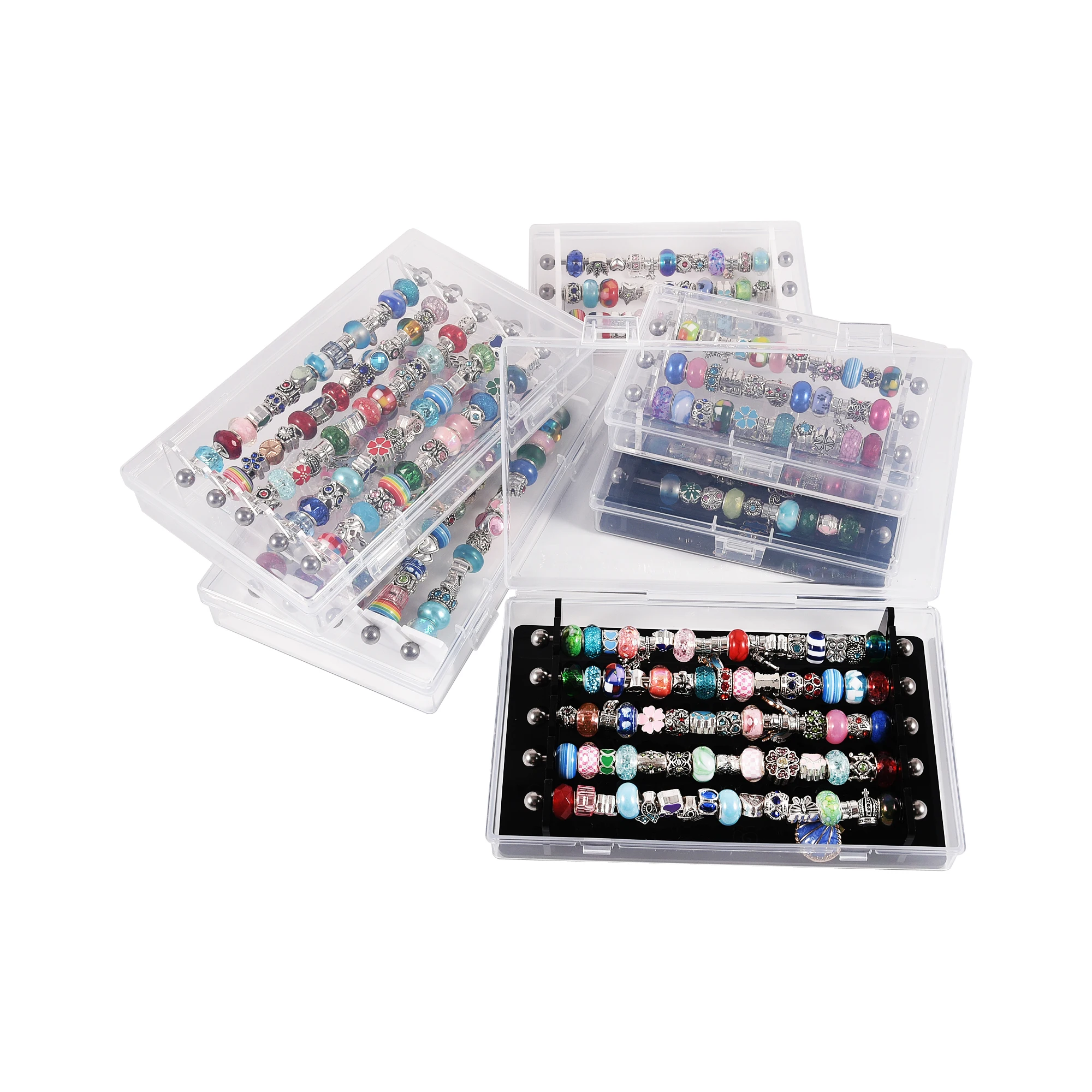 Acrylic Troll Beads Display Storage Box Rondelles Charms Bracelet Ring Holder 3 Bars Jewelry Organizer Storage Carrying Case