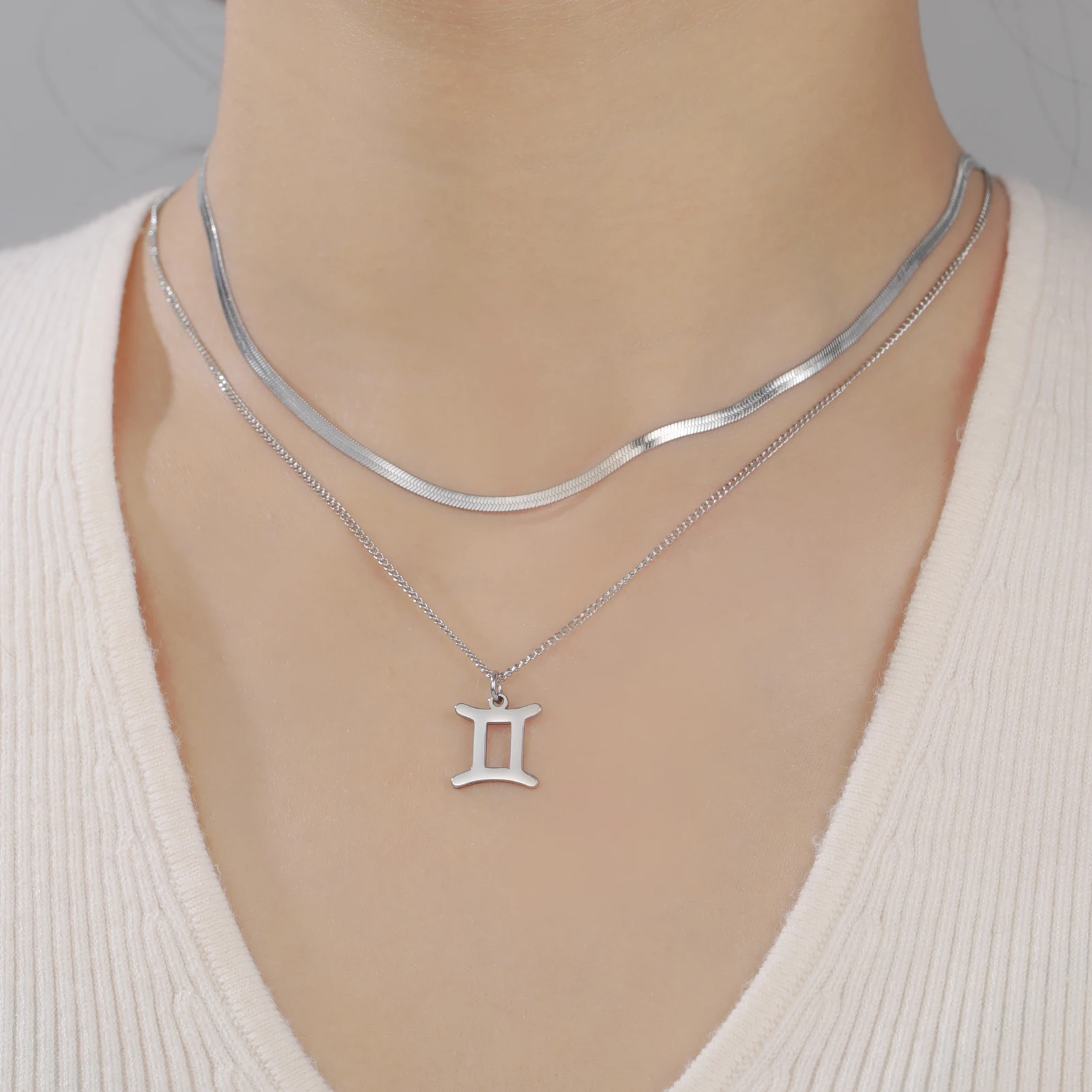 Unift Gemini Cancer Libra Constellation Necklaces Stainless Steel Snake Chain Layered Necklace Trendy Zodiac Jewelry Women Gift