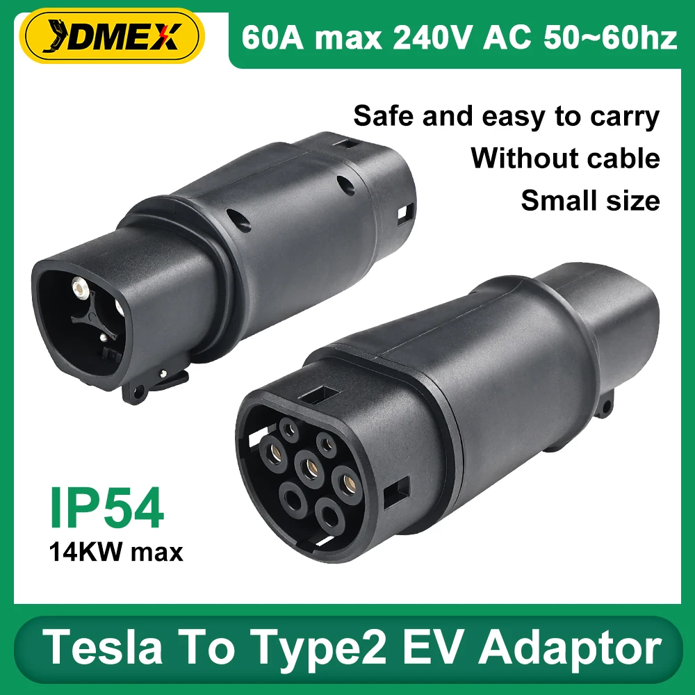 JDMEX Type2 to Tesla 32A 60A  Adapter AC 250V EV Charger Converter Connector for Electric Car