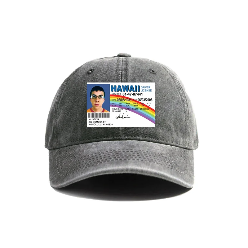 Mclovin Id Card Superbad Geek Baseball Caps Distressed Hats Cap Men Retro Outdoor Summer Adjustable Hat