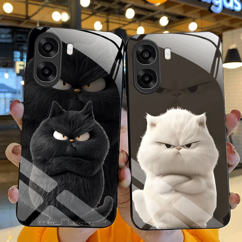 Hard Tempered Glass Case For OPPO A6x A6k A6s A6 Pro 5G 4G Protective Cover Cat Pattern Back Shell Fundas