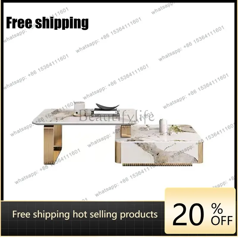 

Light luxury household living room telescopic coffee table combination modern simple small apartment stainless steel tea table