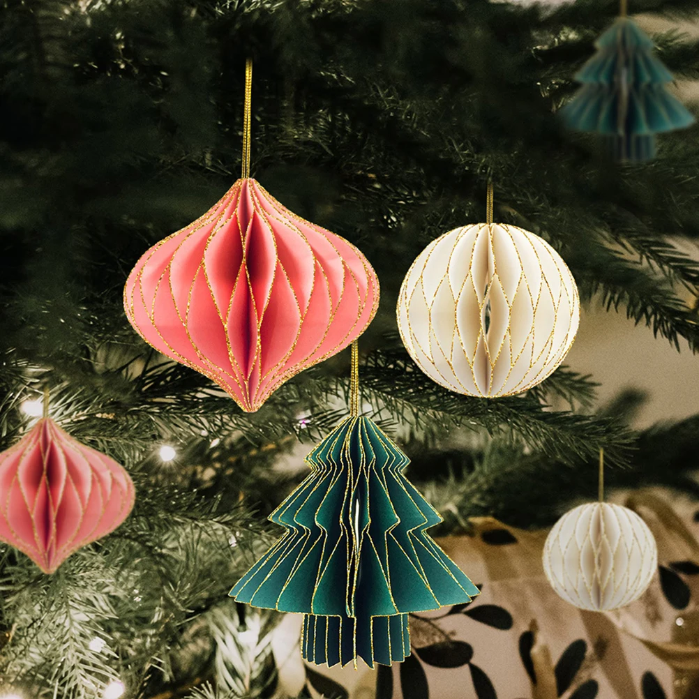 

3 Pcs Christmas Tree Pendant Xmas Ornaments Shaped for Small Vintage Party Decorations Double Offset Paper Hanging Ball