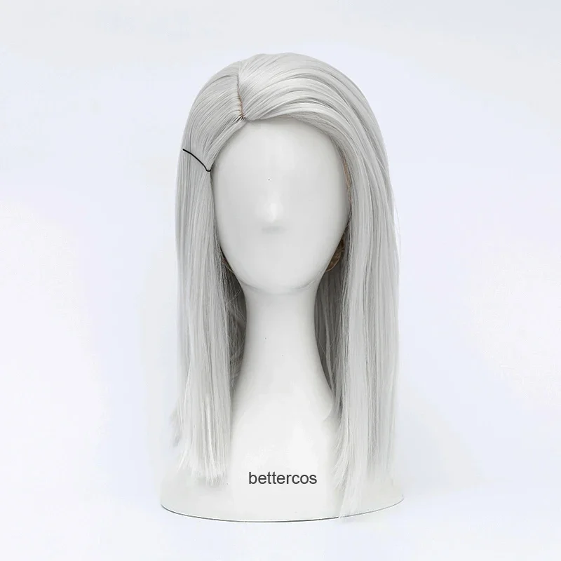 Overwatch Ashe Cosplay Wig 30cm Short Straight Heat Resistant Synthetic Hair OW Game Wig Silver-white Costume Party Wig  Wig Cap