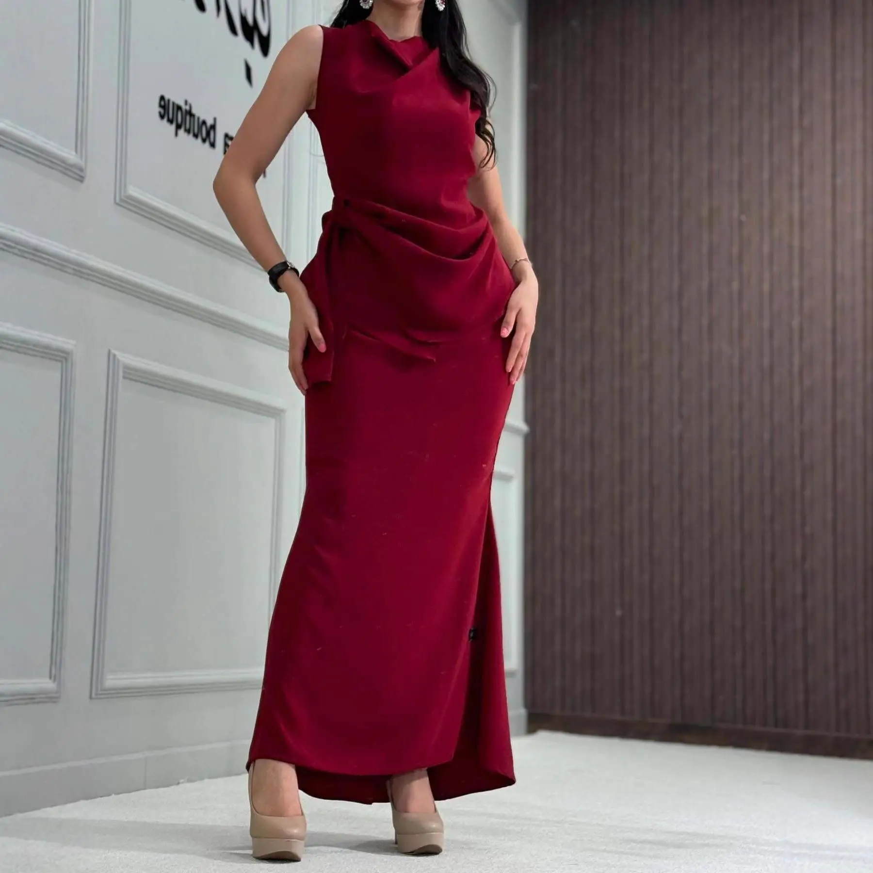 가을 겨울 중동 독립 스테이션 여성용 하이 칼라 슬림 바디콘 드레스 웨딩 및 기타 행사용