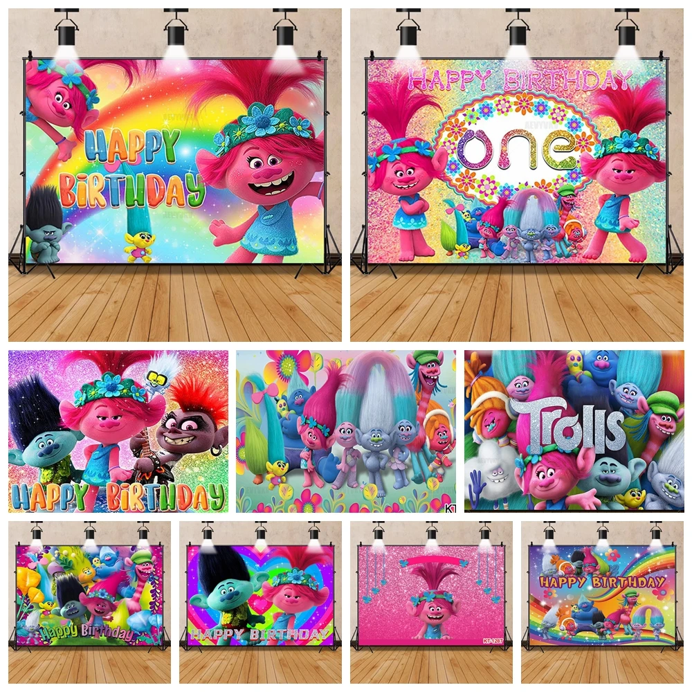 

New Trollsed Magic Hair Birthday Party Backdrop Photo Booth Kids Troll Dolls Baby Shower Decor Photography Studio Custom Banner