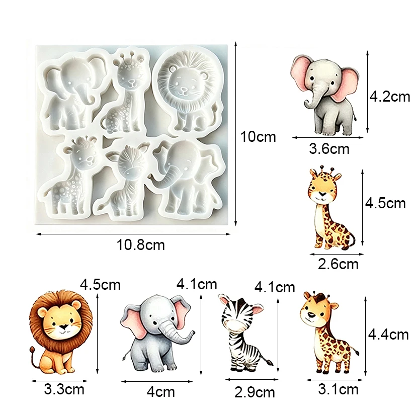 Giraffe Löwe Elefant Nilpferd Tiger Zebra Silikon-Zuckergussform Schokoladen-Cupcake-Backform Fondant-Kuchendekorationswerkzeuge – Detail 12