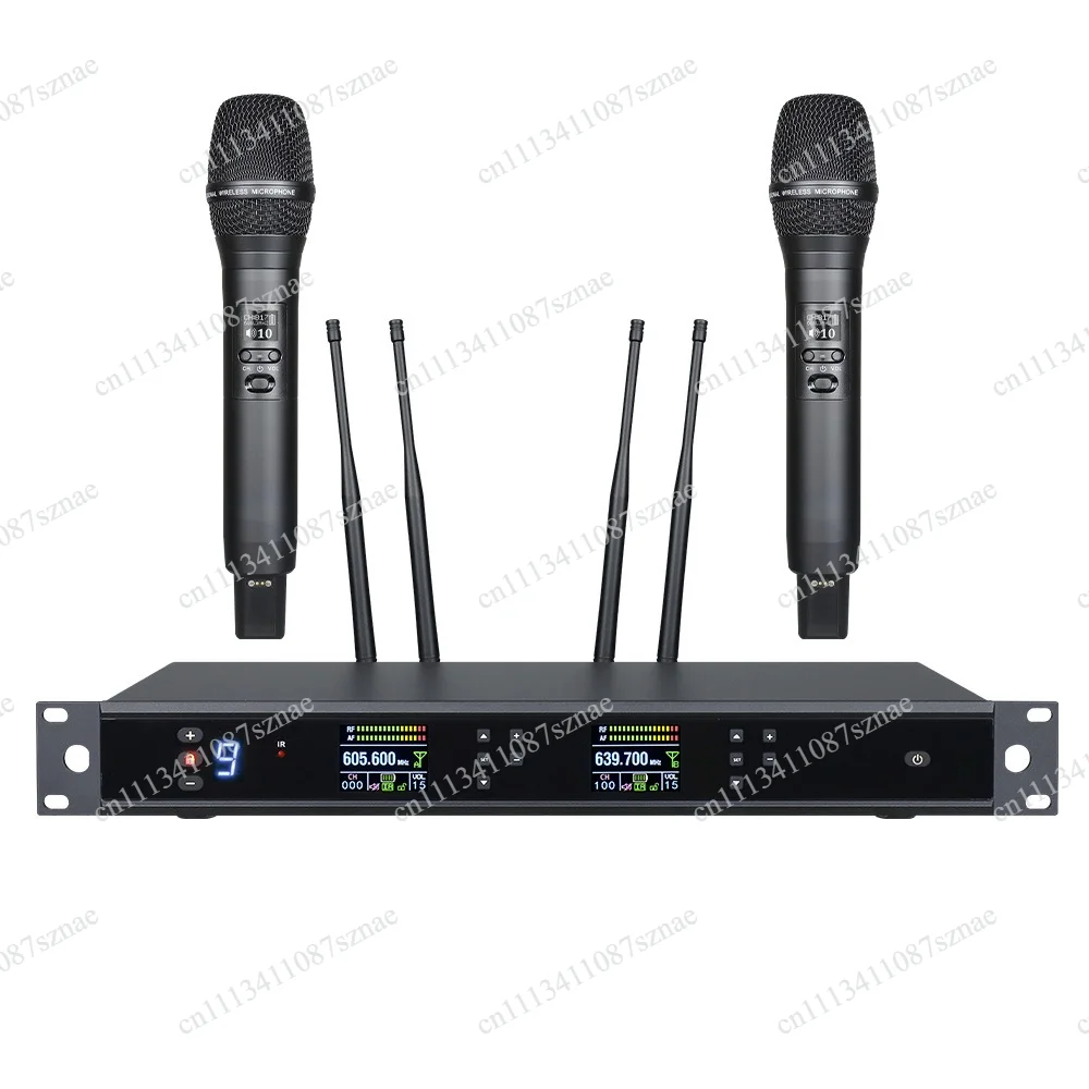 Professional True Diversity UHF Wireless Microphone System, One-to-Two for Home KTV and Stage Performance, Auto-Tuning