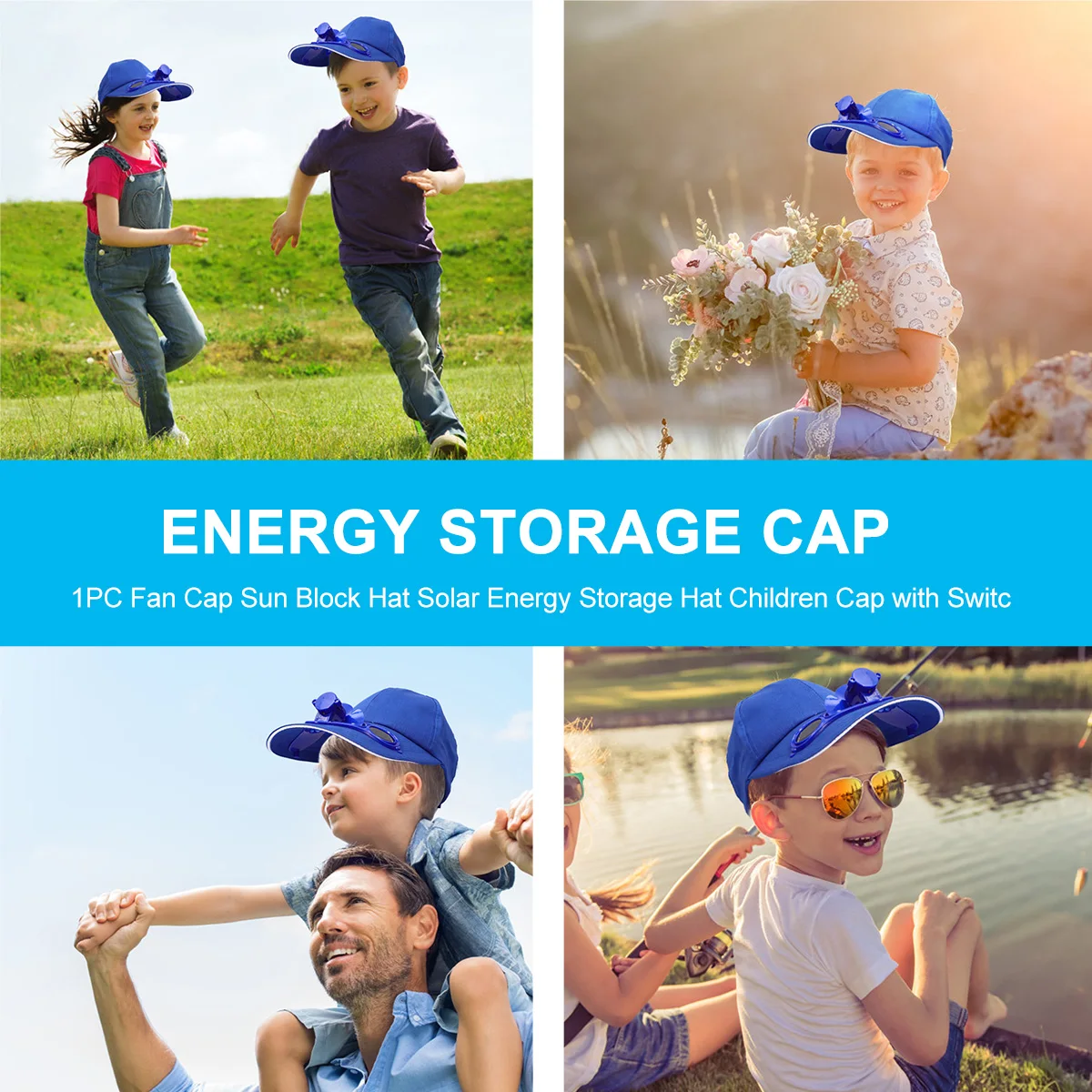 

Solar Powered Fan Hat Switch for Kids Yellow Color Sunscreen Cooling Storage Children's Summer Hats